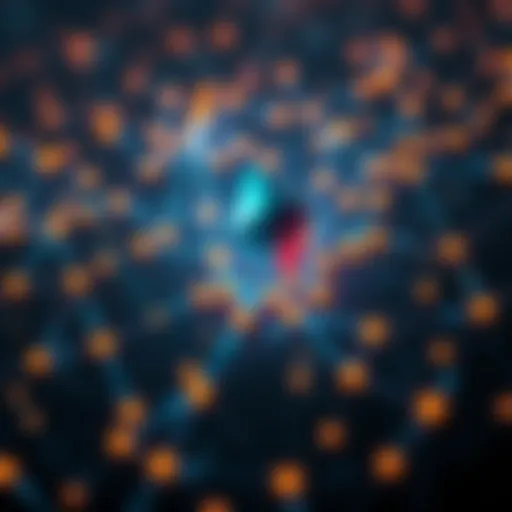 A visual representation of the Ethereum blockchain with digital graphics showing transactions and networks connecting institutions.