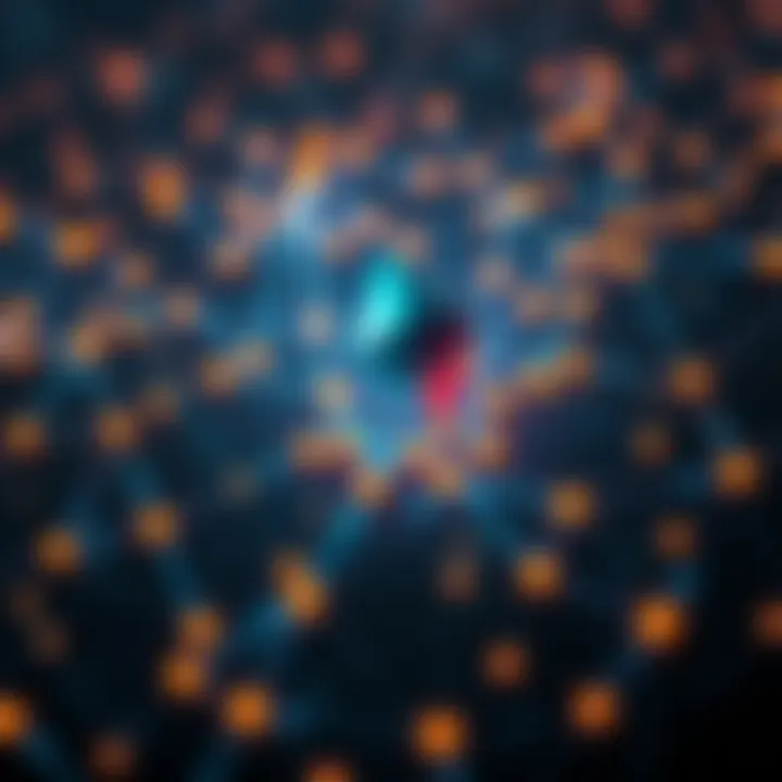 A visual representation of the Ethereum blockchain with digital graphics showing transactions and networks connecting institutions.