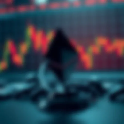 A graphic showing the Ethereum logo with a fluctuating market chart in the background, representing investor interest in Ethereum despite market downturns.