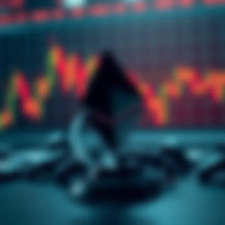 A graphic showing the Ethereum logo with a fluctuating market chart in the background, representing investor interest in Ethereum despite market downturns.