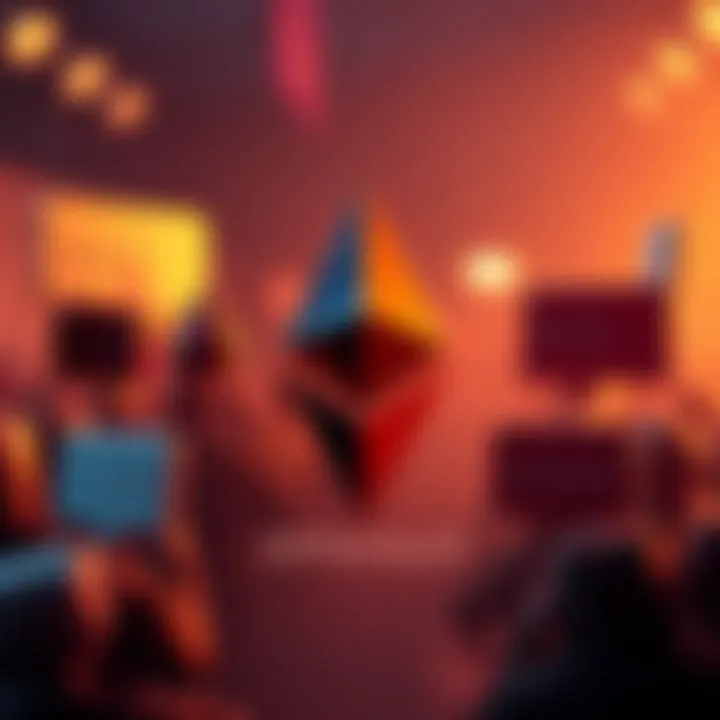 Ethereum logo surrounded by chat bubbles representing community discussions
