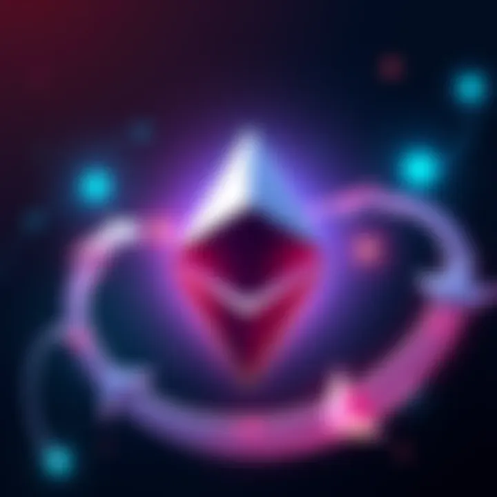 Illustration showing the Ethereum logo with arrows indicating change and uncertainty, representing staff departures and future focus.