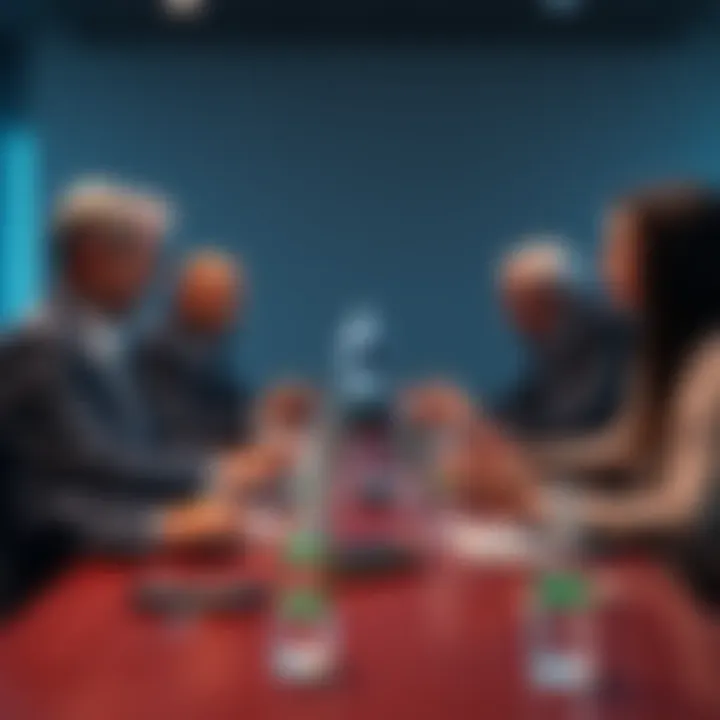 Ethereum Institution Leaders Meeting Key figures from the Ethereum Institution discussing plans and strategies to strengthen corporate relationships while upholding decentralization principles.