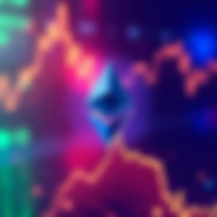 A digital Ethereum logo surrounded by a graph showing an upward trend, symbolizing its price surge.