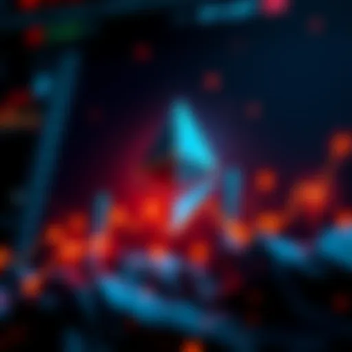 Graphic showing Ethereum logo with rising charts and transaction symbols, representing market growth