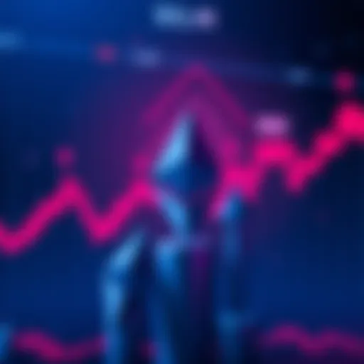Chart showing Ethereum price trends with arrows indicating potential rise or drop