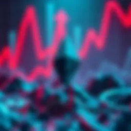 Graph showing Ethereum's DeFi market share dropping with arrows pointing down, highlighting competition from other blockchain platforms