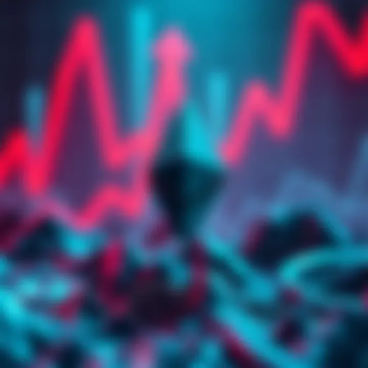 Graph showing Ethereum's DeFi market share dropping with arrows pointing down, highlighting competition from other blockchain platforms