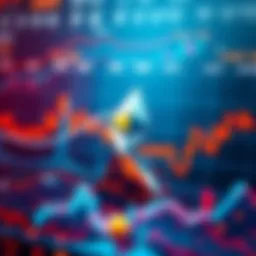 A graphic showing rising and falling trends in the Ethereum cryptocurrency market with charts and graphs.