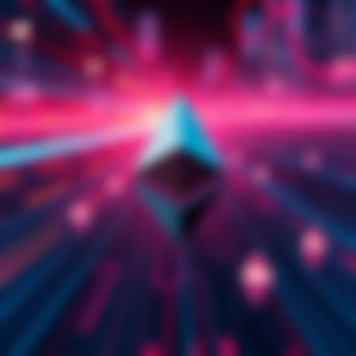 Illustration showing Ethereum logo with speed lines and staking icons, symbolizing network upgrades and advancements.