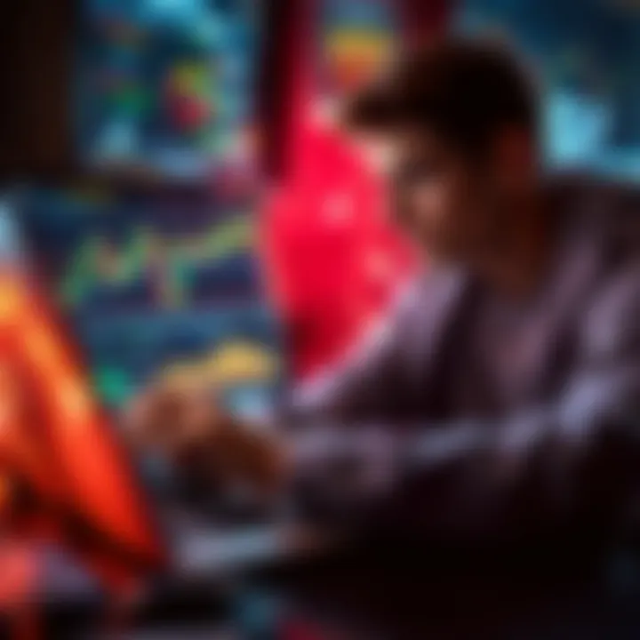 Ethereum staking strategy Person analyzing Ethereum staking options on a laptop with financial graphs and tokens visible