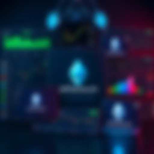 A collage of various cryptocurrency trading platforms showcasing Ethereum trading screens and wallets.