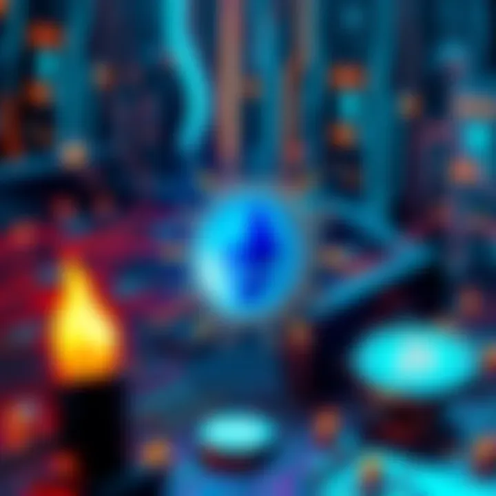 Visual representation of Ethereum network upgrades with symbols of data processing and ETH burning