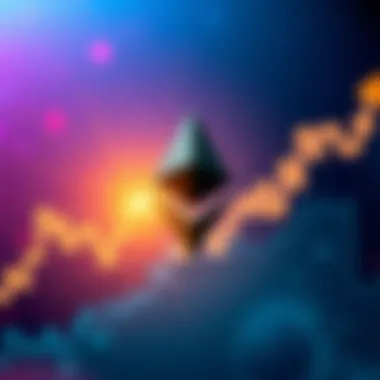 Ethereum logo with upward trend Ethereum logo against a backdrop of a graph showing an upward trend, symbolizing potential price increase to $7,500