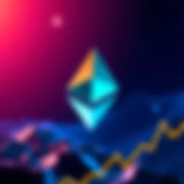 Ethereum logo with upward trend The Ethereum logo displayed with a graph showing an upward trend, symbolizing potential price increase.
