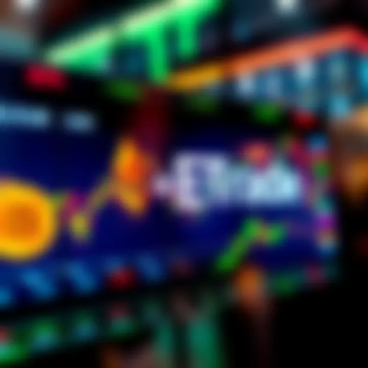 A digital display showing E*Trade's new crypto trading feature with cryptocurrency symbols like Bitcoin and Ethereum