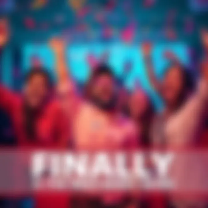 Excited people celebrating Group of happy people celebrating with confetti and smiles after receiving important news