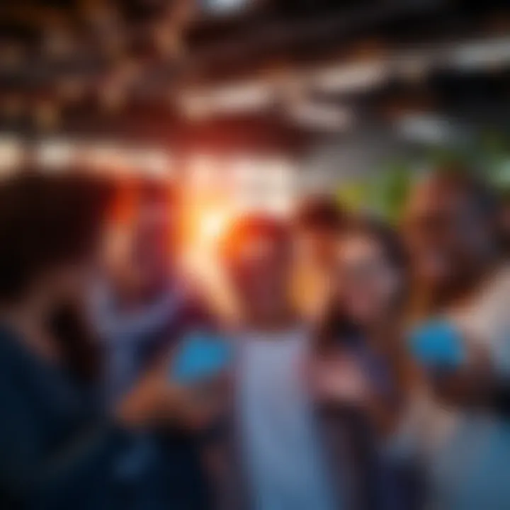 A group of diverse people smiling and discussing the return of a familiar interface on digital devices.