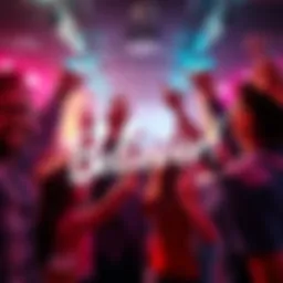 A group of people celebrating together in a lively atmosphere, showing enthusiasm and support for a new community member.