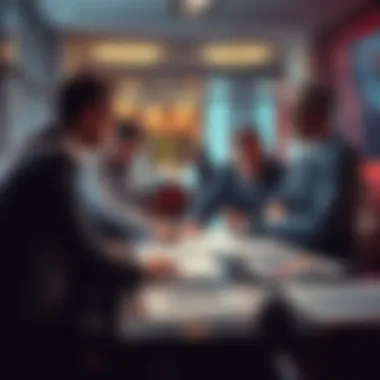Group of business executives in a meeting, discussing the impact of AI on jobs with charts and reports on the table