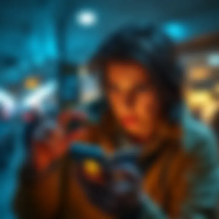 A person looking frustrated while checking their Exodus pay card on a mobile device, with an Apple Pay logo visible