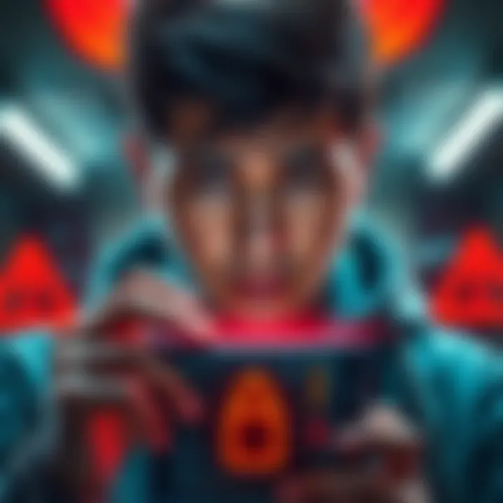 A visual representation of a person concerned about crypto theft, with a digital wallet showing warning signs