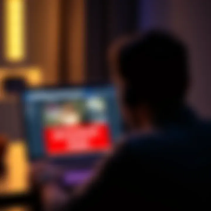 A person looking at a laptop screen showing a suspicious online shop on Facebook with red warning signs