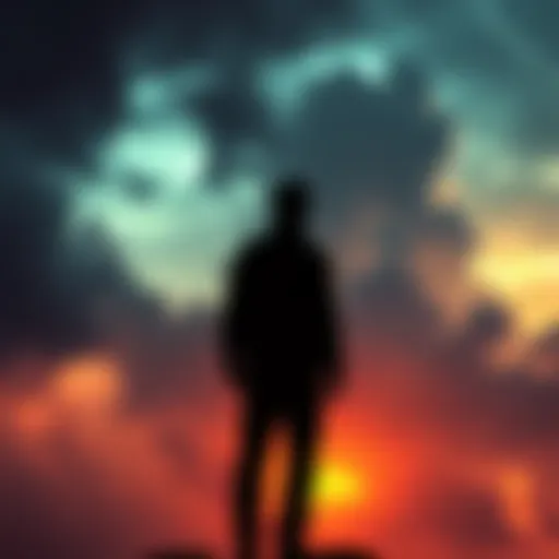 A silhouette of a person standing tall against a stormy background, symbolizing resilience and strength in the face of enemies.