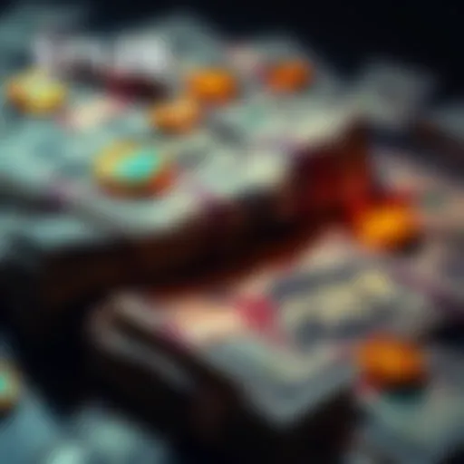 A graphic showing lost money with dollar bills and blockchain icons, illustrating failed investment strategies.