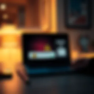 A laptop screen showing a fake Ledger wallet app with a warning sign. A user looks concerned about online security.