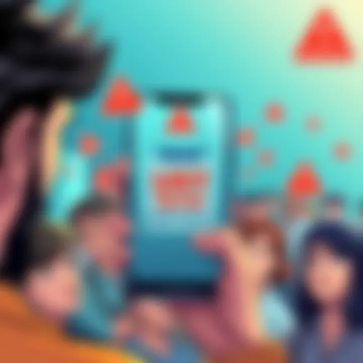 Fake U5DT Tokens Alert Illustration showing a Trust Wallet on a smartphone with red warning symbols indicating fake tokens, surrounded by confused people looking worried about their crypto assets.