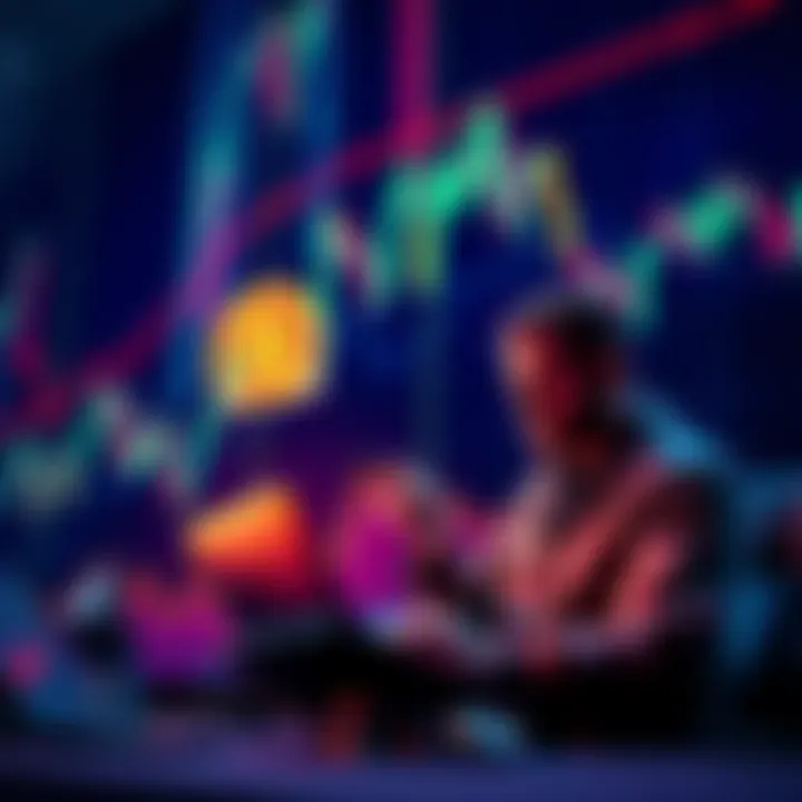 A visual representation of Bitcoin and Ethereum prices dropping, depicting falling graphs and a worried investor looking at financial charts.