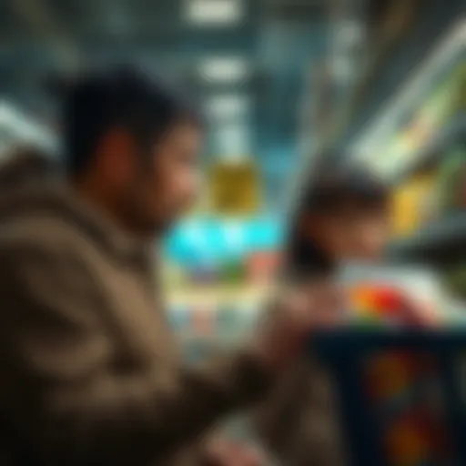 A family looking at grocery prices with concern, highlighting the impact of inflation on daily expenses.