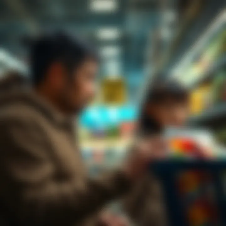 A family looking at grocery prices with concern, highlighting the impact of inflation on daily expenses.