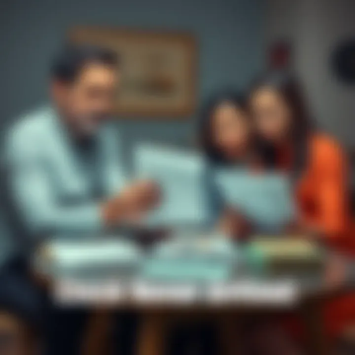 A family gathered around a table, looking at estate paperwork with concerned expressions, symbolizing their efforts to resolve an estate payment issue due to an address error.