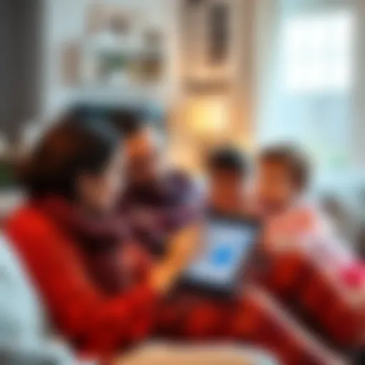 A family is using the Avalon Family App on a tablet, setting up heating for a child's room.