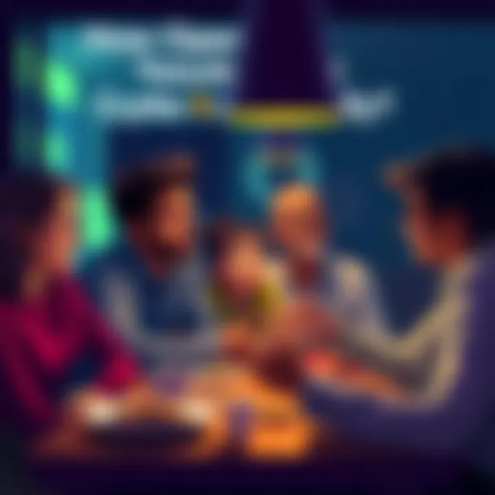 A family sitting together at the table, talking about cryptocurrency and sharing their thoughts on investments and financial success.