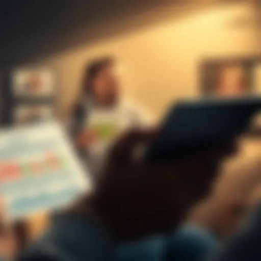 A person looks at financial charts with family pictures in the background, symbolizing hope and support during tough times.