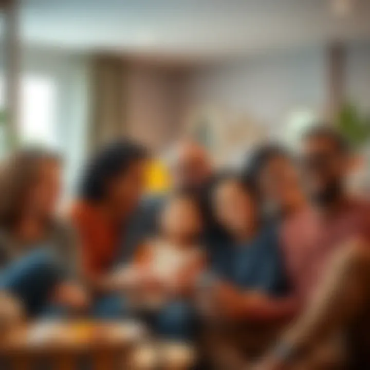 Family Togetherness A diverse family group smiling and enjoying time together in a cozy living room setting.