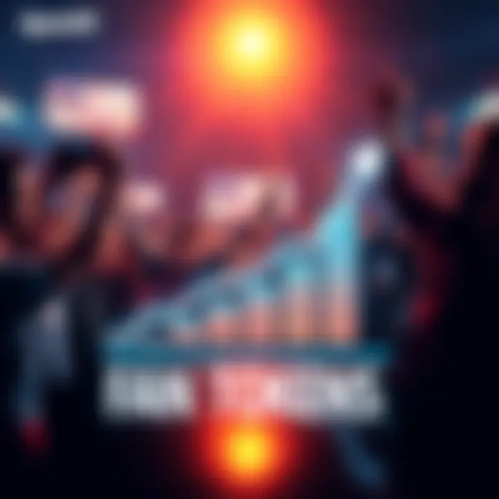 Graph showing the rise in fan token values alongside sports events, with excited fans in the background