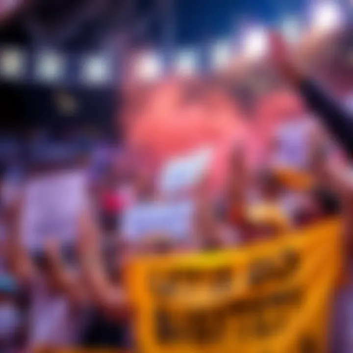 Fans Celebrating Excitement A lively crowd cheering and showing enthusiasm with signs and banners that say 'Let's Go Baby'.