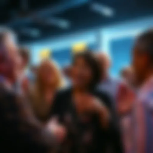 A group of people sharing heartfelt moments during a farewell event, with smiles and expressions of gratitude.