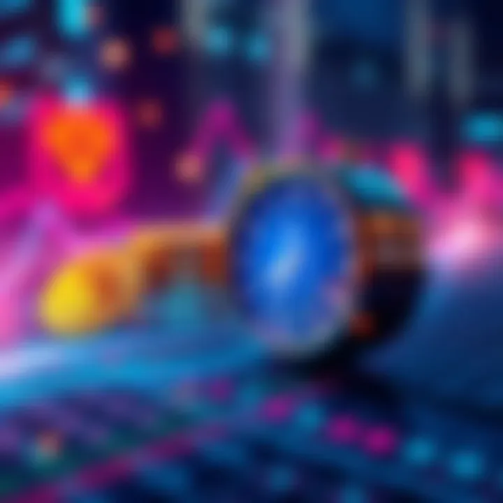 A graphic illustrating the speed of blockchain transactions matching traditional payment systems, showing digital coins and a clock representing quick confirmation times.