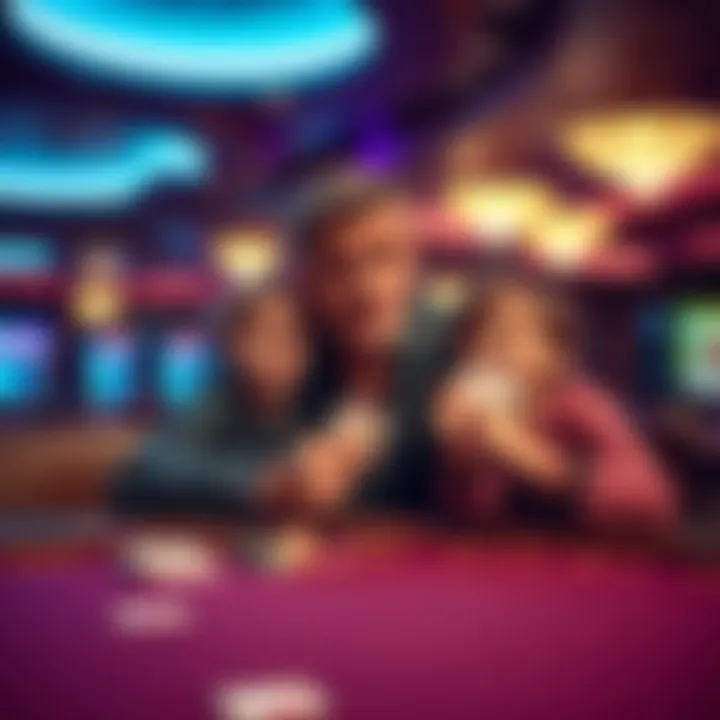 A father sits at a casino table with his two children beside him, looking hopeful while holding playing cards, symbolizing his struggle between gambling and family love.