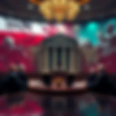 A Federal Reserve Board meeting with officials discussing financial strategies against a backdrop showing conflict in Iran.