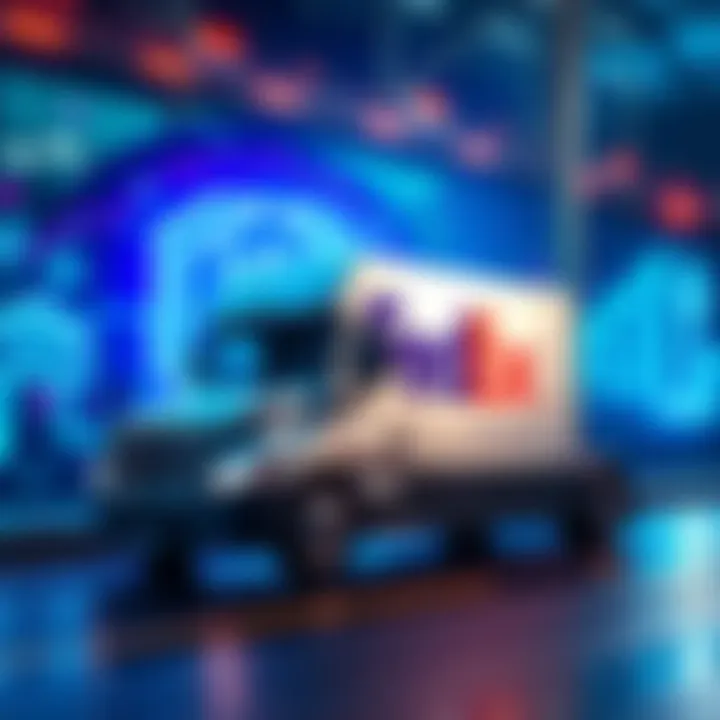 FedEx truck parked near a digital blockchain graphic, symbolizing logistics and technology integration