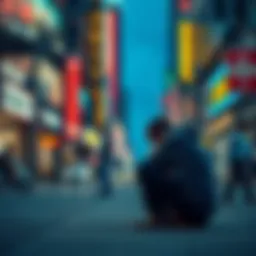 Feeling like a zero A person sitting alone with their head down, looking dejected amidst a busy urban setting, reflecting feelings of isolation and low self-esteem.