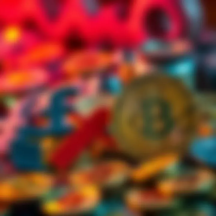 A visual comparison of fiat currency symbols and Bitcoin logos, illustrating the debate between traditional and digital money.