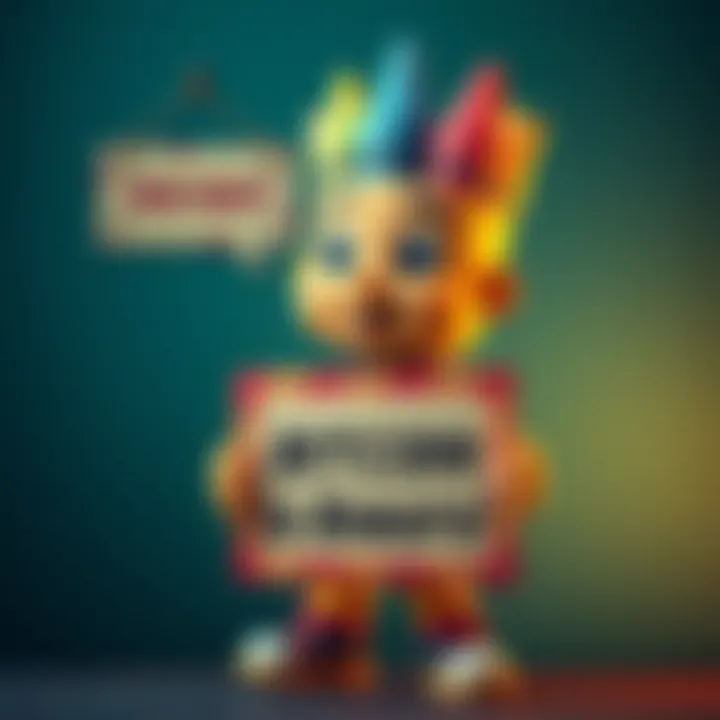 A cartoon character named Fibonacci-Crayon Boy, colorful and vibrant, holds a sign cautioning Bitcoin investors to stay alert about market trends.