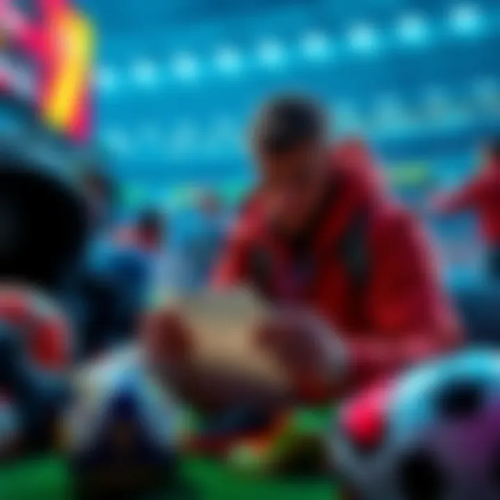 A sports fan placing a bet on Spain for the upcoming FIFA World Cup 2026, surrounded by soccer gear and a betting slip.